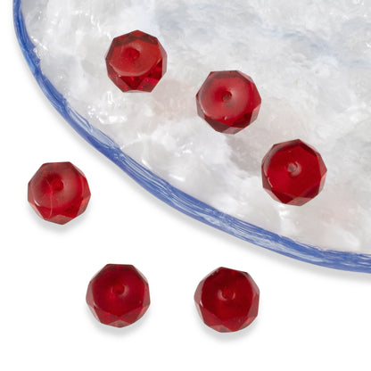 50 Firepolished Rondelle Beads - Transparent Red - 8mm Faceted Czech Spacers