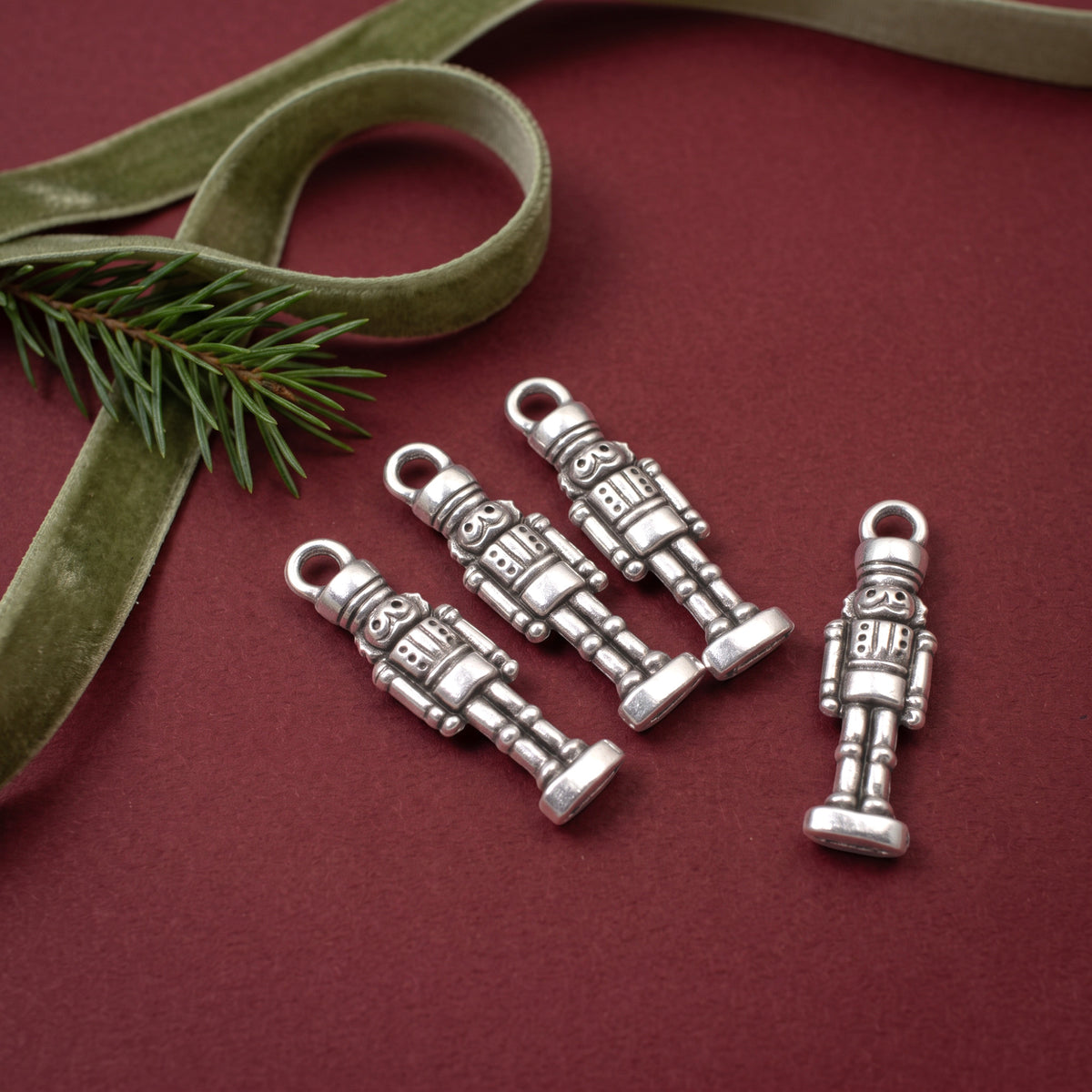 Silver Nutcracker Charms, 4 Pack Antique Pewter, Vintage Christmas Ballet Decor