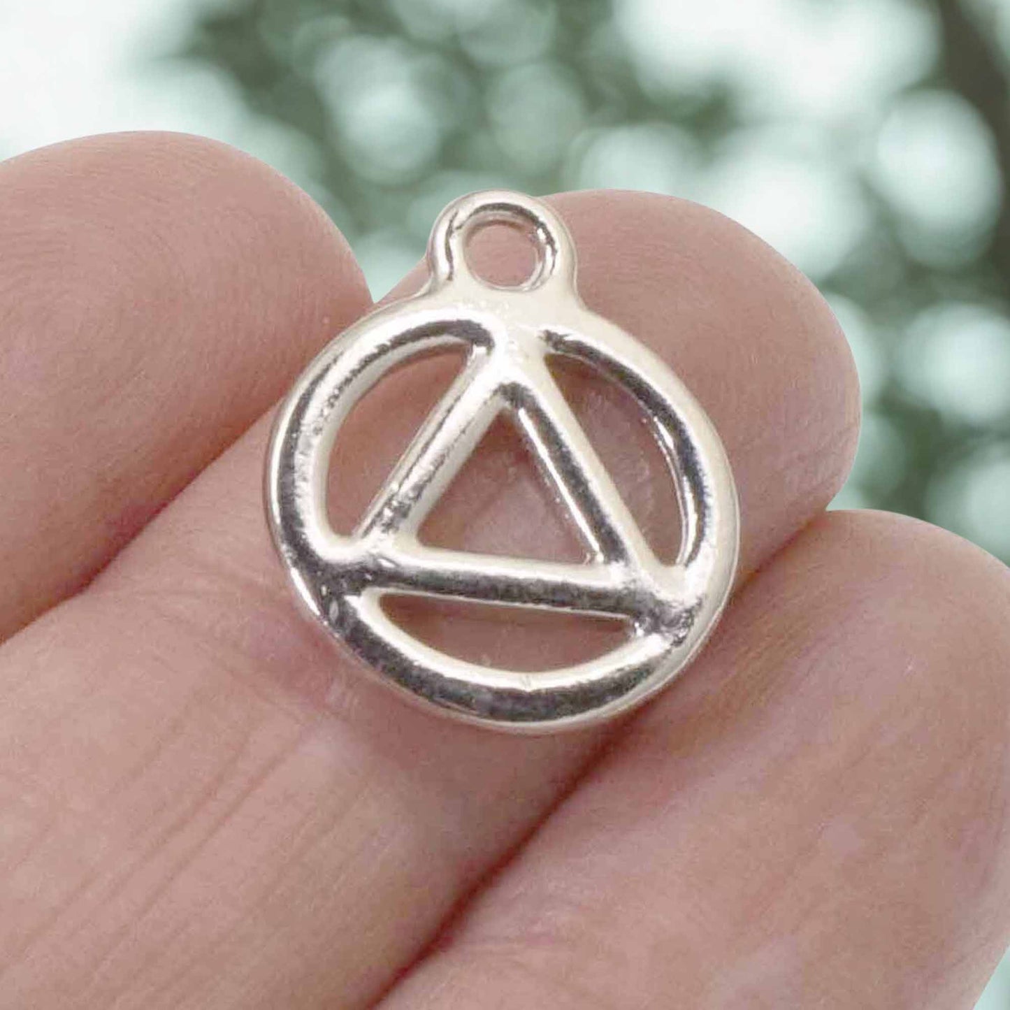 Sacred Geometry Pendant, 4-Pack Silver Spirit Recovery Charms, TierraCast Design Triangle in Circle Sobriety Jewelry