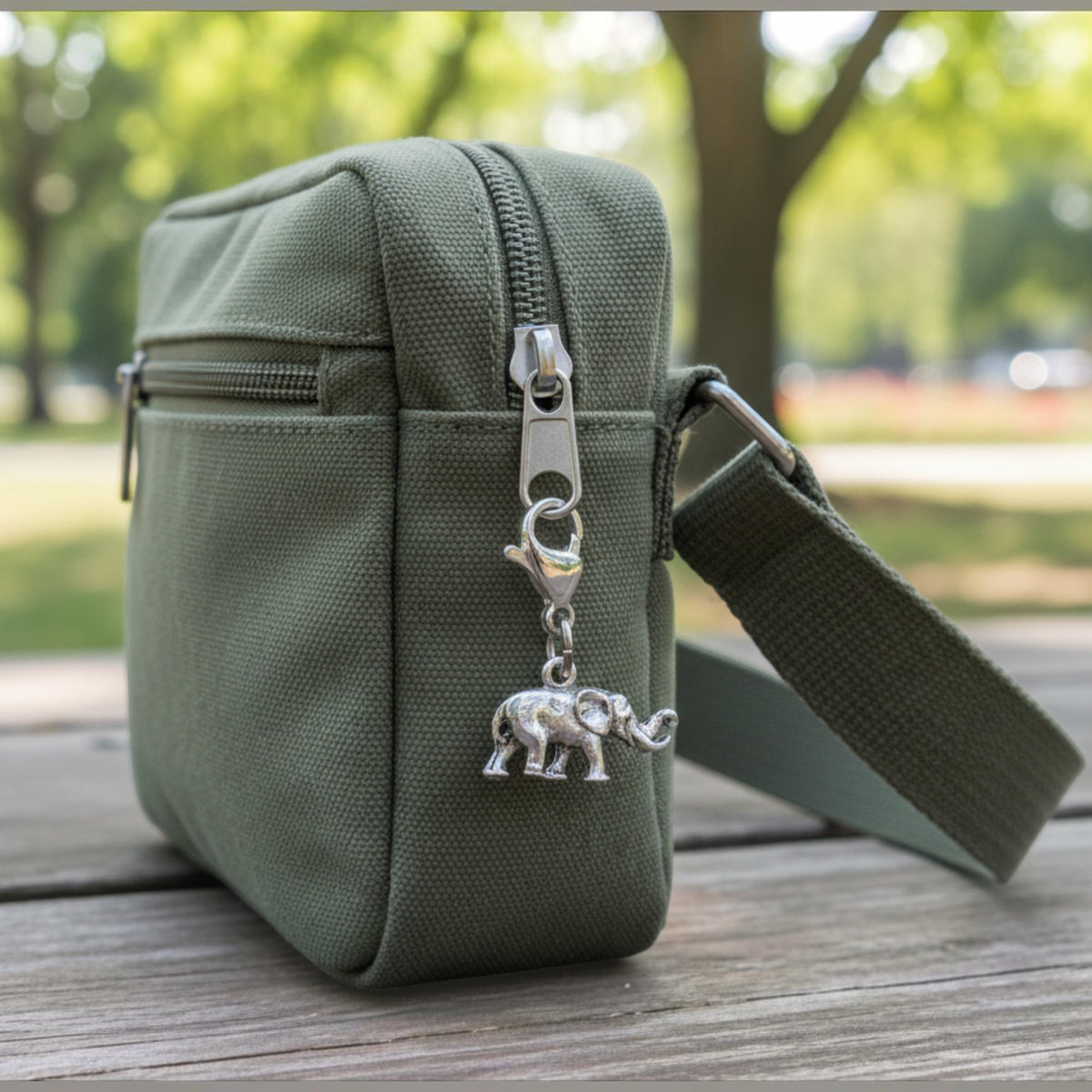 Elephant Clip-On Charm, Silver Plated Pewter, Lobster Clasp Bag Accent