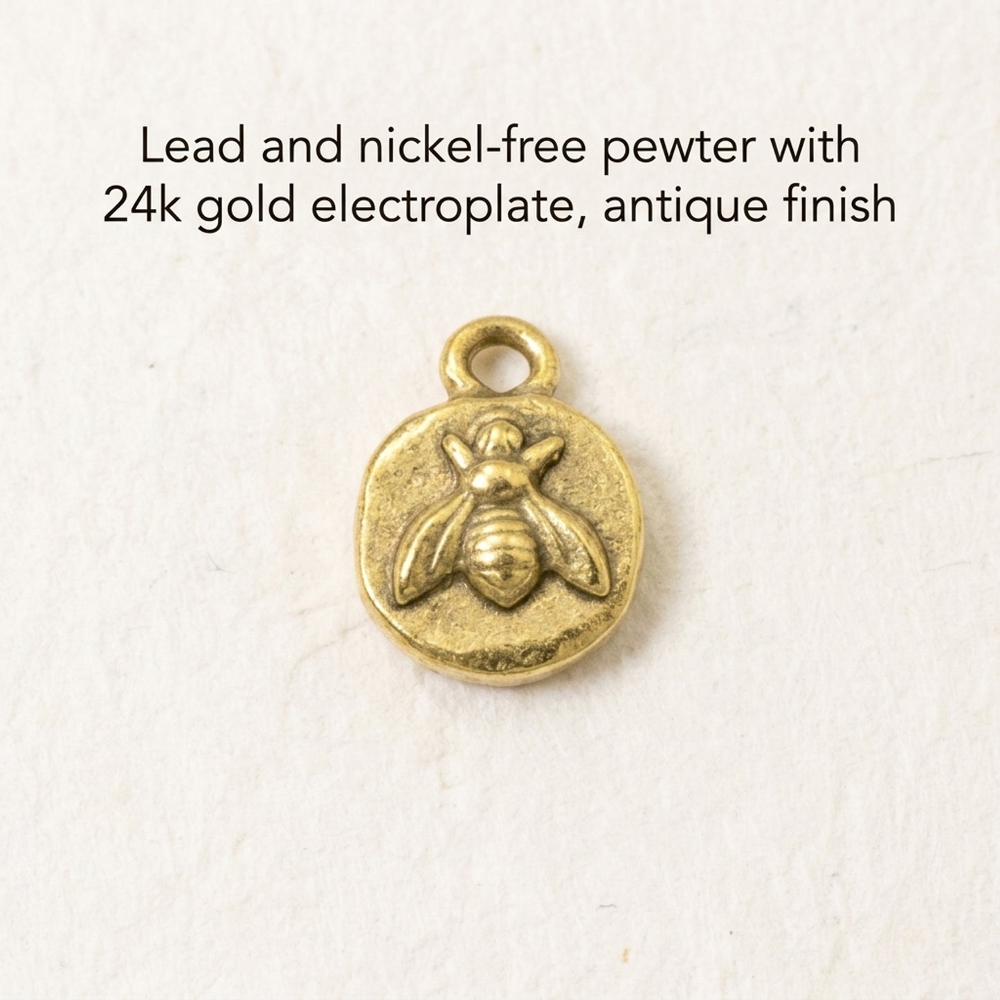 4 Gold Itsy Bee Charms - Artisan Quality - Organic Design - Nature Jewelry