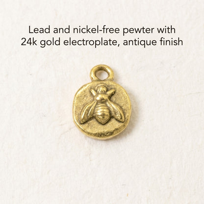 4 Gold Itsy Bee Charms - Artisan Quality - Organic Design - Nature Jewelry