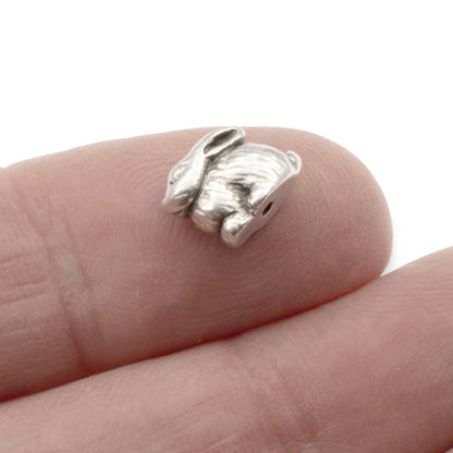Silver Bunny Beads: 4-Pack Rabbits for Easter Jewelry Making Spring Crafts, Woodland Nature DIY 9mm