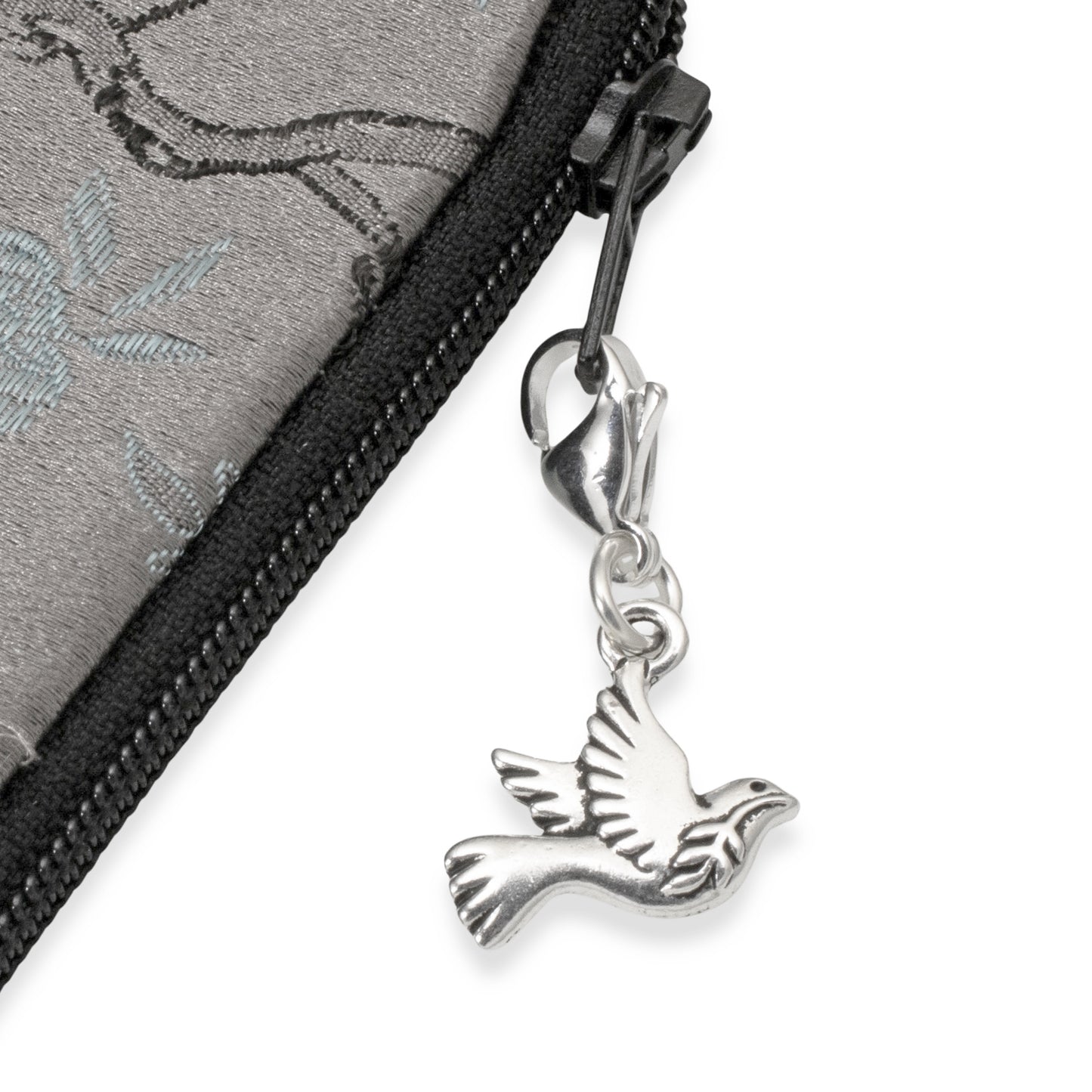 Silver Peace Dove Clip-On Charm, Zipper Pull, Purse Journal Bag Accessory, Christmas Gift, Meaningful Symbol, Stocking Stuffer
