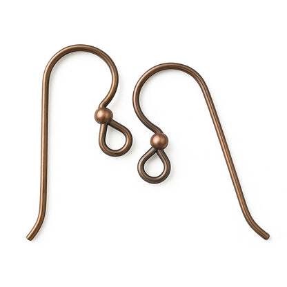 10 Bronze Niobium Ear Wires 2mm Antique Copper Accent Bead 20 Gauge Hypoallergenic USA