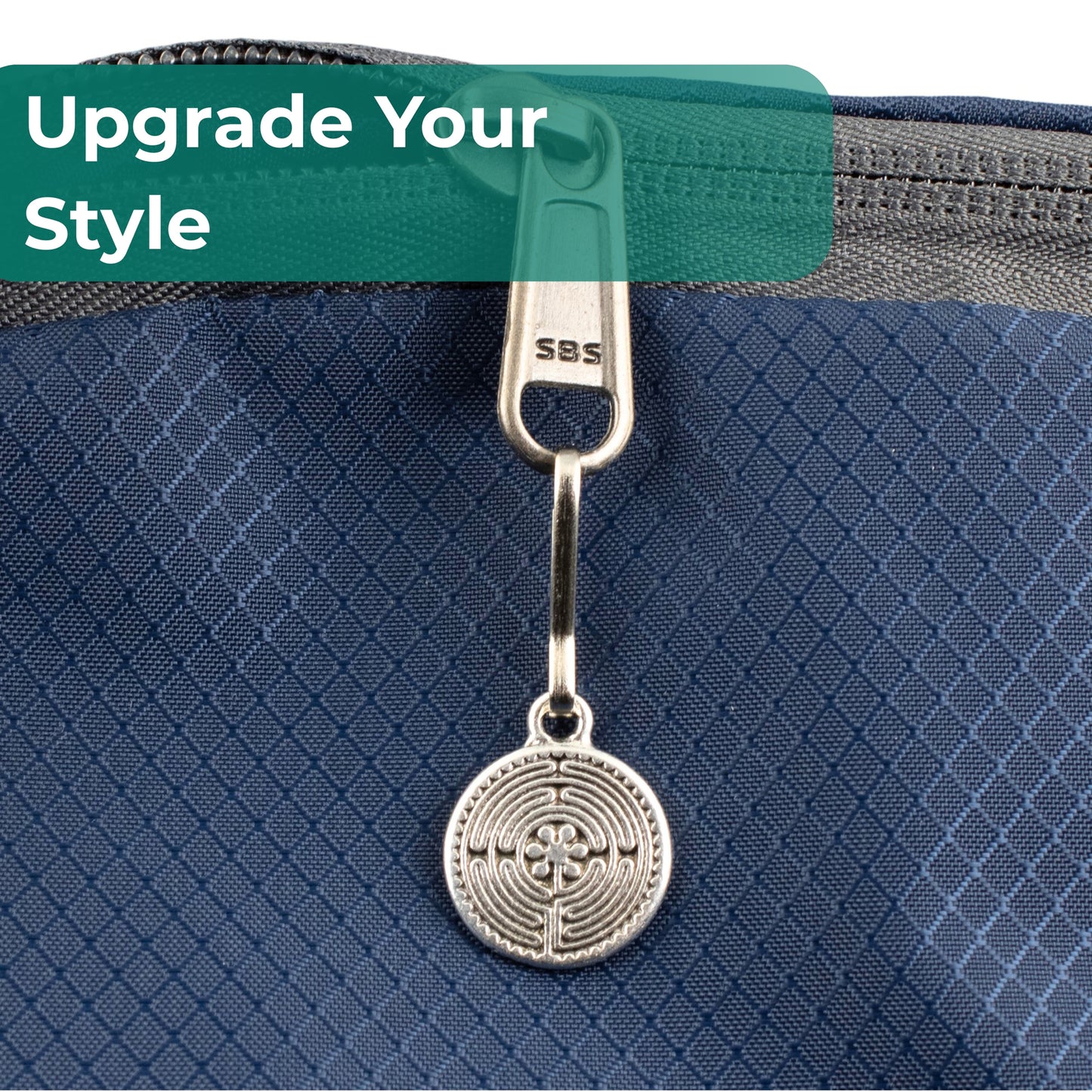 Labyrinth Zipper Charm, Pewter Bag Accessory, Keychain Maze Symbol Clip-on