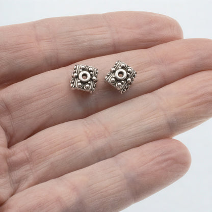 Silver Bead Caps for Gemstones, 8mm Decorative Pendant Saddle Caps, Ornate 4-Pack