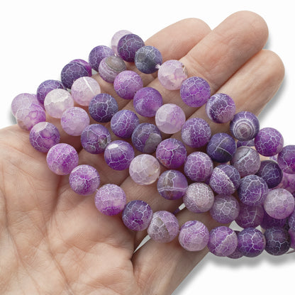Purple Dragon Vein Agate Beads: 10mm Frosted Matte Round Gemstone, 15" Strand for Jewelry & Crafting