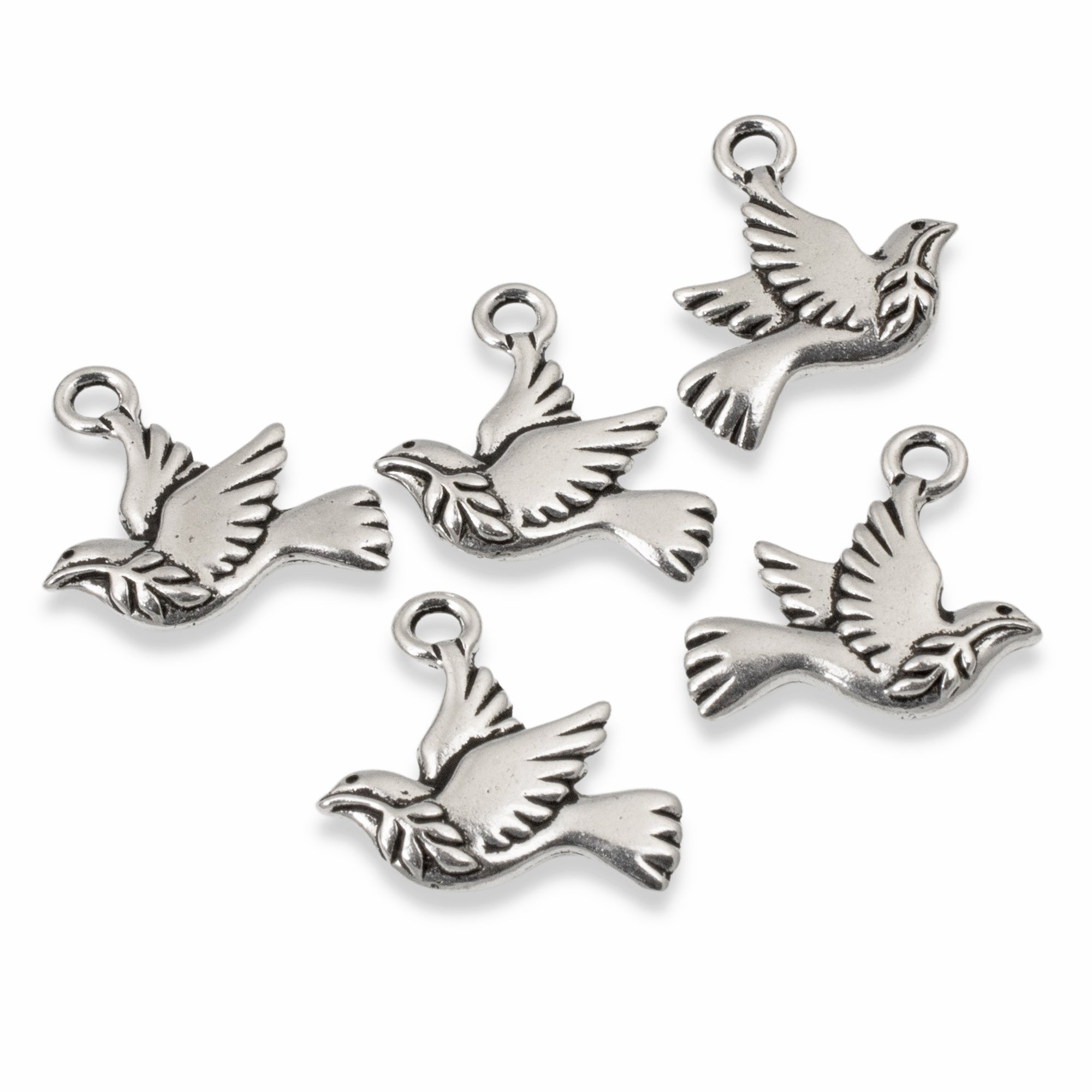 8pc Silver Birds, Peace Metal Charms