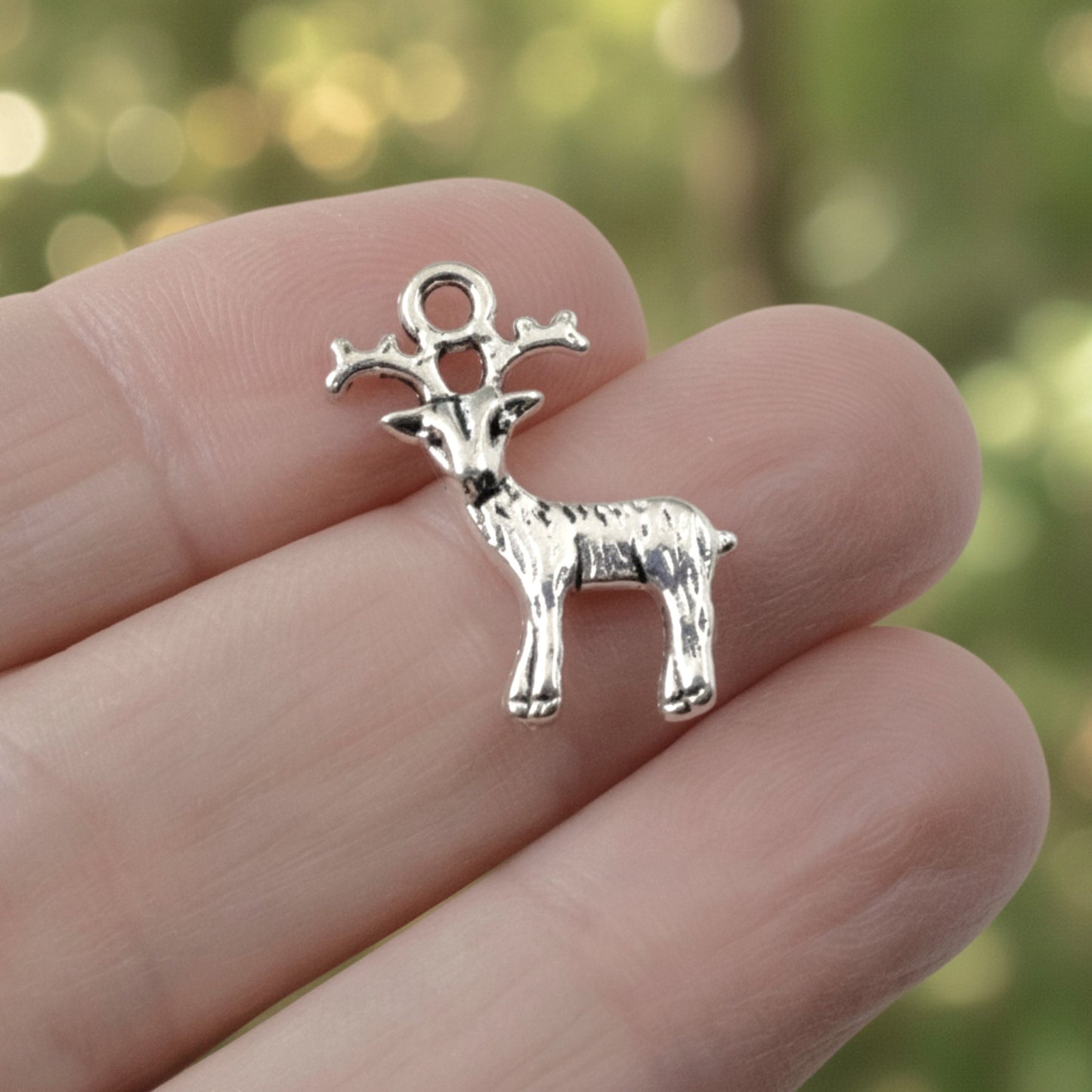 Silver Deer Charms: Nature Woodland Animal Pendant DIY 10-Pack