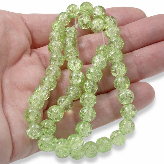 Light Green Crackle Glass Beads, 50-Pack 8mm Round Nature-Inspired, Fresh Spring Green, Bohemian Jewelry Making, Peaceful Garden Style