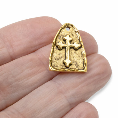 Gold Arch Cross Medallion Charms, Gothic Religious Pendant, 2-Pack
