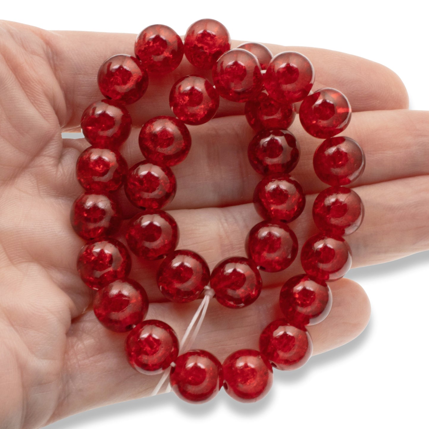 Red Glass Crackle Beads: 10mm Round Christmas Holiday Jewelry Making 30-Pack