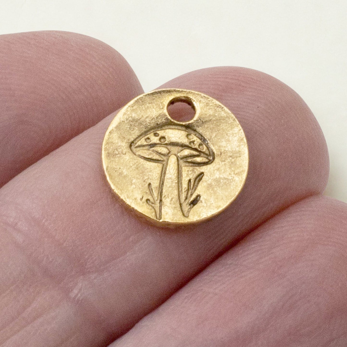 Mini Mushroom Charms Gold 2Pc, 24k Plated Woodland Jewelry, Autumn Forest Nature Supplies