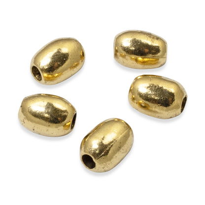 5 Gold Mini Oval Tube Beads - 6x8mm + Large Hole for Leather - Nunn Design