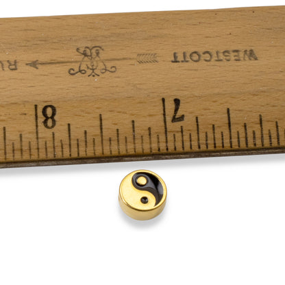 Yin Yang Beads, 2Pc 24k Gold Plated + Black Enamel, Meditation Balance Symbol