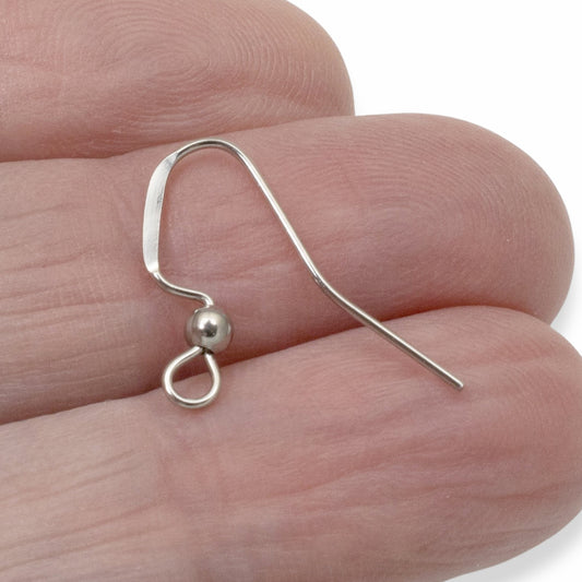 200 Stainless Steel Ear Wires + 3mm Accent Bead - Tall Flat Earring Hooks Bulk