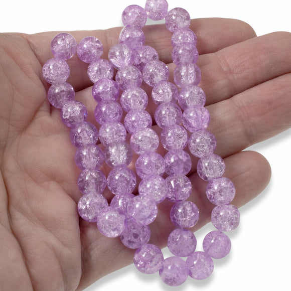 50 Crackle Glass Beads - Lavender - 8mm Round Bead Pack - Jewelry Supply