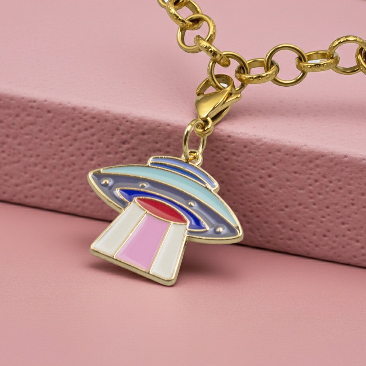 UFO Clip On Charm, Enamel Spaceship Sci-Fi Accessory, Retro Space Lover Gift