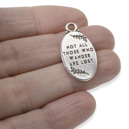 2 Silver Not All Those Who Wander Are Lost Redwood Charms - Adventure Message