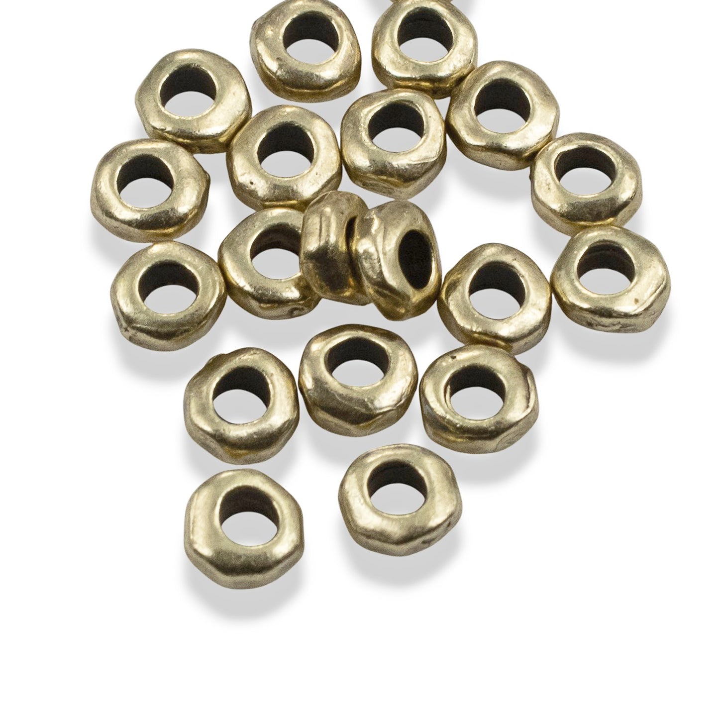 Satin Brass 5mm Nugget Spacer Beads: 2mm Hole for Leather Crafting 20-Pack
