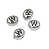 Silver "W" Alphabet Beads, Oval Letter For Personalized Jewelry 4/Pkg