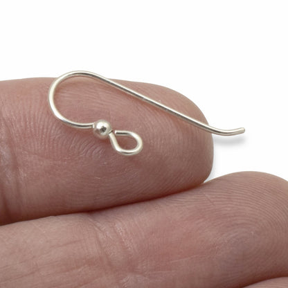 Sterling Silver Ear Wires with 2.5mm Bead 10-Pack, USA Made French Hook Earring Findings