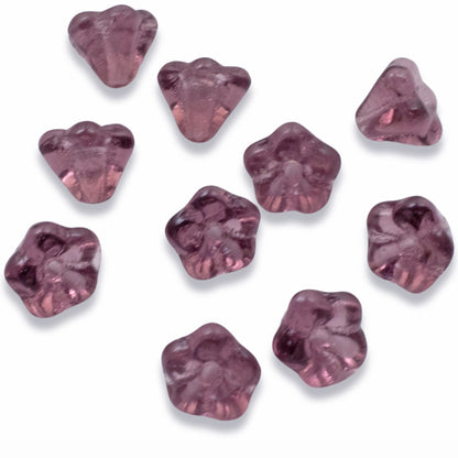 100pcs Amethyst Czech Glass Mini Bell Flower Beads, 4x6mm Purple Jewelry Making