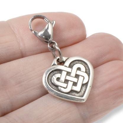 Silver Celtic Knot Heart Clip-on Charm, Elegant Bag, Journal, Jewelry Accessory