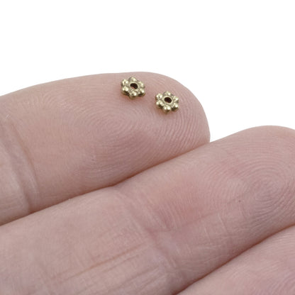 Satin Brass 3mm Daisy Spacers: Heishi Flower Spacers, Tiny Jewelry Beads 50-Pack