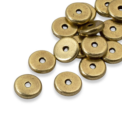 Antique Brass Disk Spacers 25-Pack, 7mm TierraCast Beads, Contemporary DIY Jewelry, Heishi Style