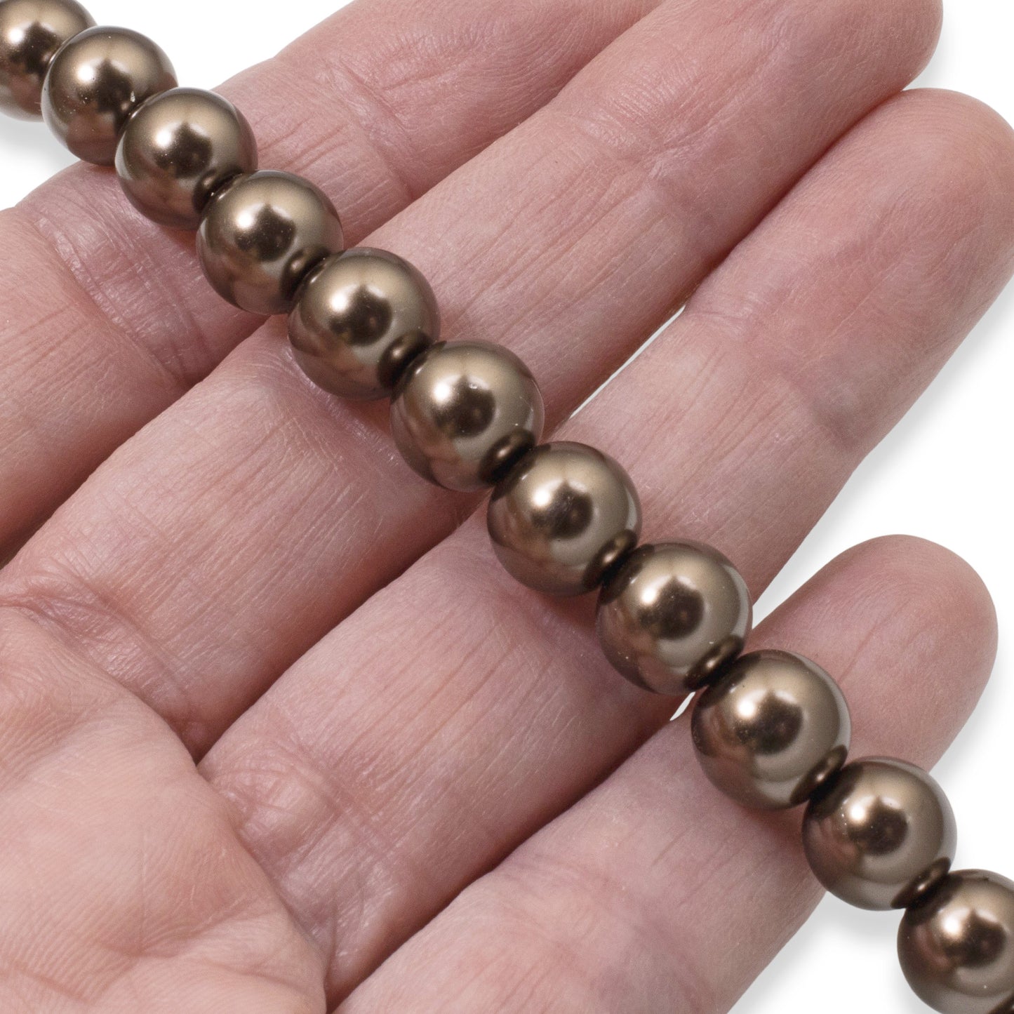 10mm Chocolate Brown Glass Pearls 7 Inch Strand, Rustic Wedding Jewelry