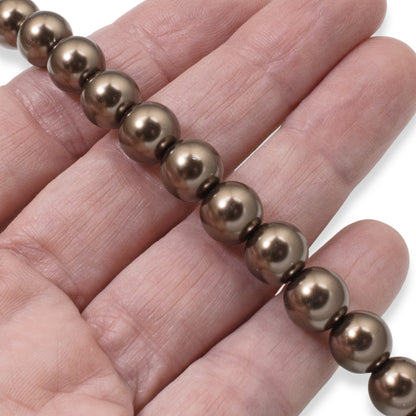 10mm Chocolate Brown Glass Pearls 7 Inch Strand, Rustic Wedding Jewelry