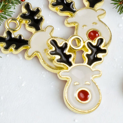 Festive Reindeer Enamel Charms for Holiday Jewelry Making, Christmas Crafts & DIY Accessories