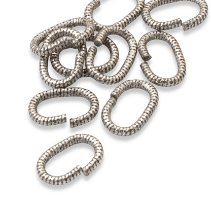 Antique Silver Textured Oval Jump Rings, 10-Pack Professional Grade 17 Gauge