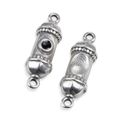 Silver Prayer Amulet Pendant 2Pcs, Antique Deco Connector with Black Enamel, Spiritual Jewelry Supply