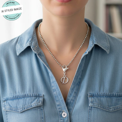 Silver Cursive Letter D Clip On Charm: Script Initial Dangle Lobster Clasp Personalized Journal Bracelet
