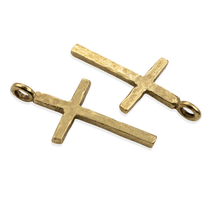Large Traditional Cross Pendants: 2-Pc Gold 24k Plated Pewter 34mm USA Made