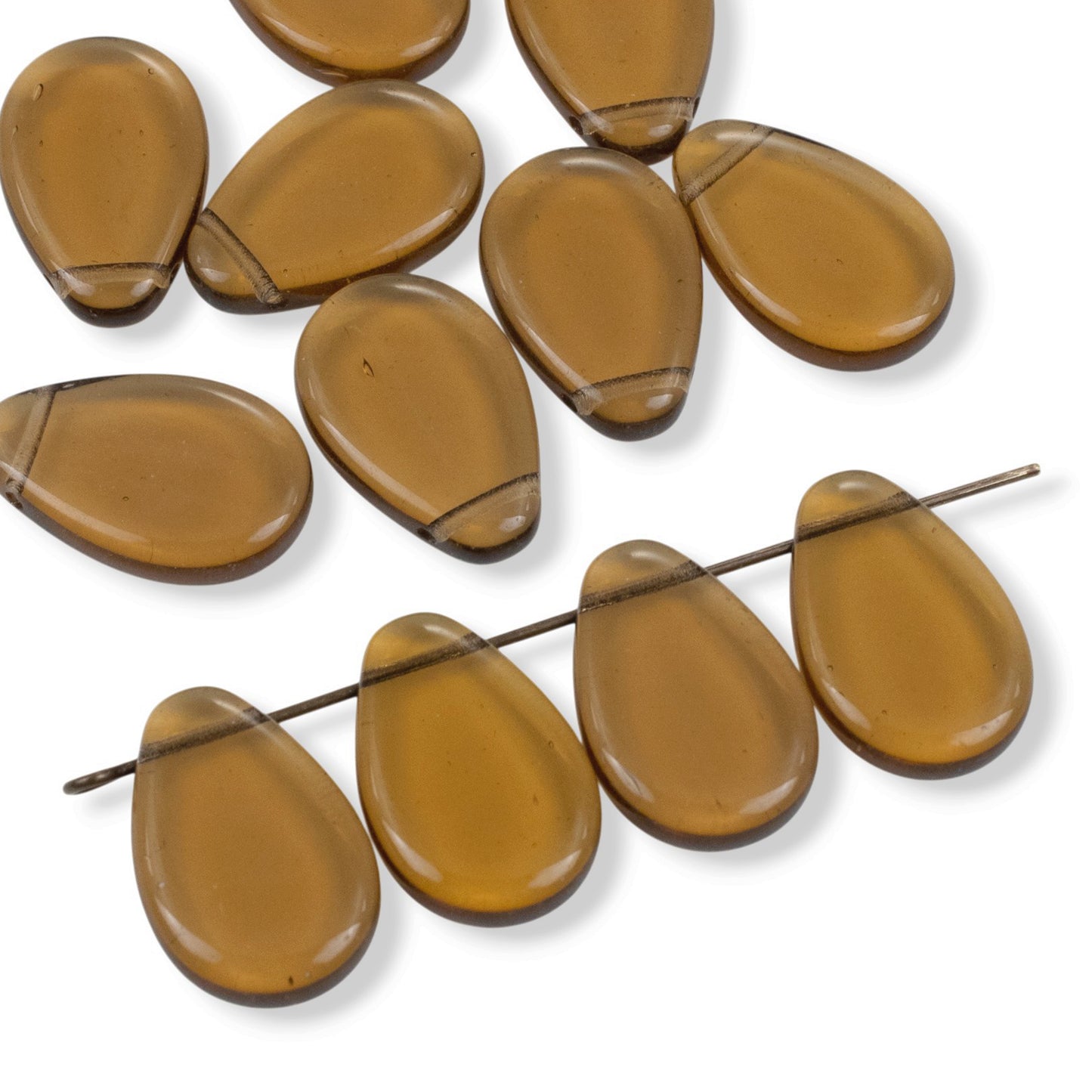 12 Smoke Topaz Czech Glass Teardrop Beads: Tip Drilled 12x18mm Flat Pear Pendant Loose, Warm Neutral Autumn Jewelry Supply