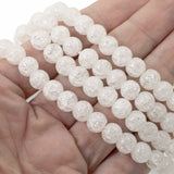 White 8mm Round Glass Crackle Beads, 15" Strand for Jewelry Making