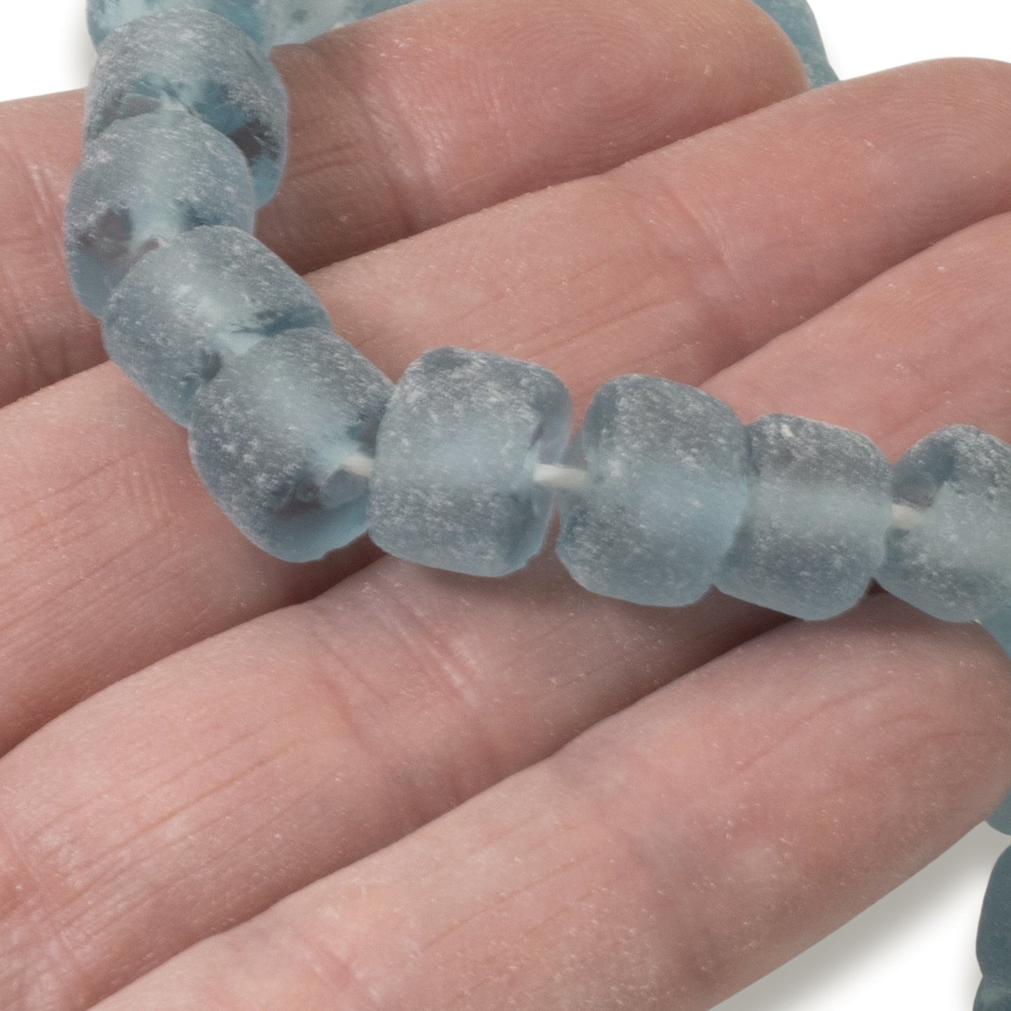 Blue Green Sea Glass Beads: 50 Recycled Matte Rondelle Beach Jewelry