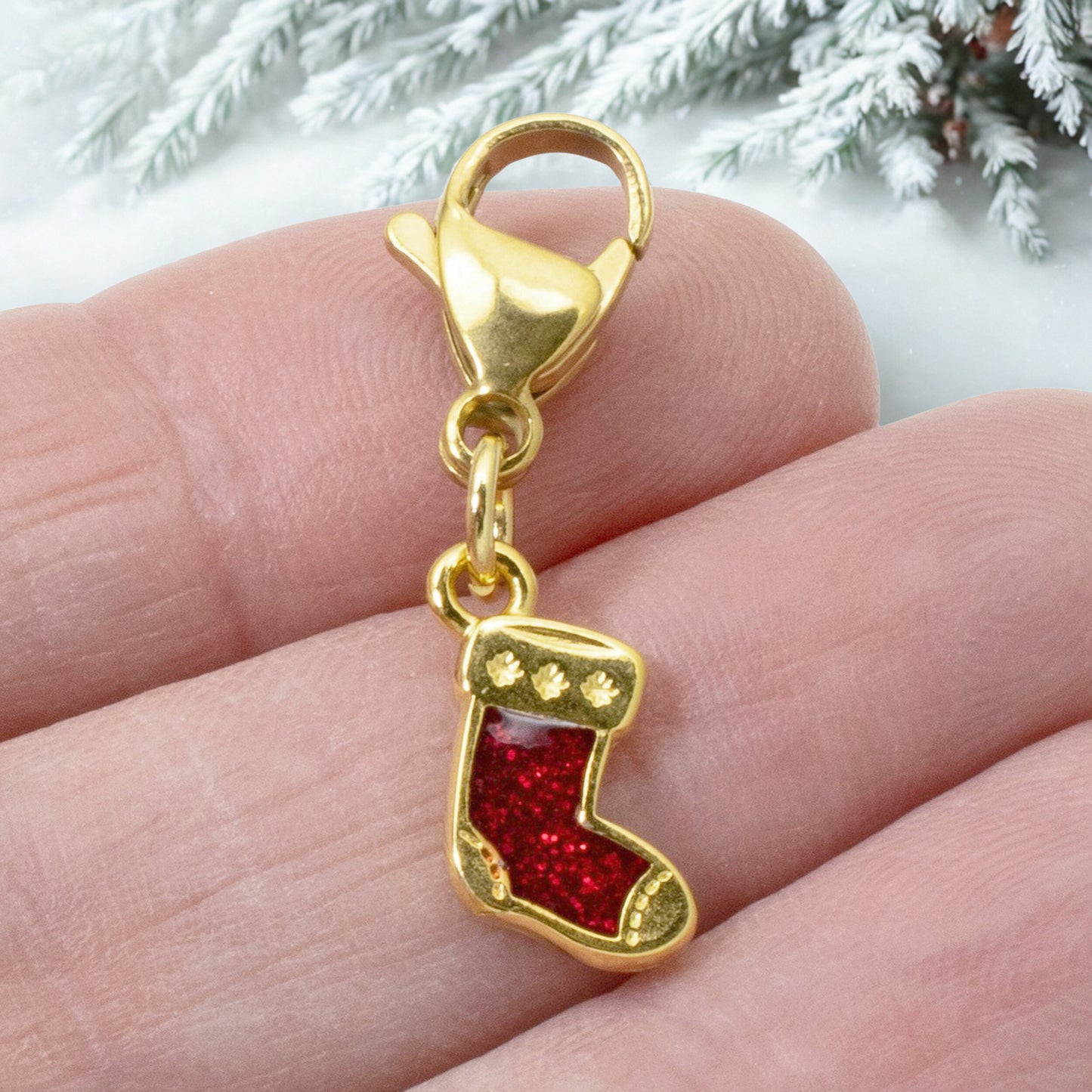 Gold Christmas Stocking Clip-On Charm, Holiday Bracelet Charm, Festive Jewelry