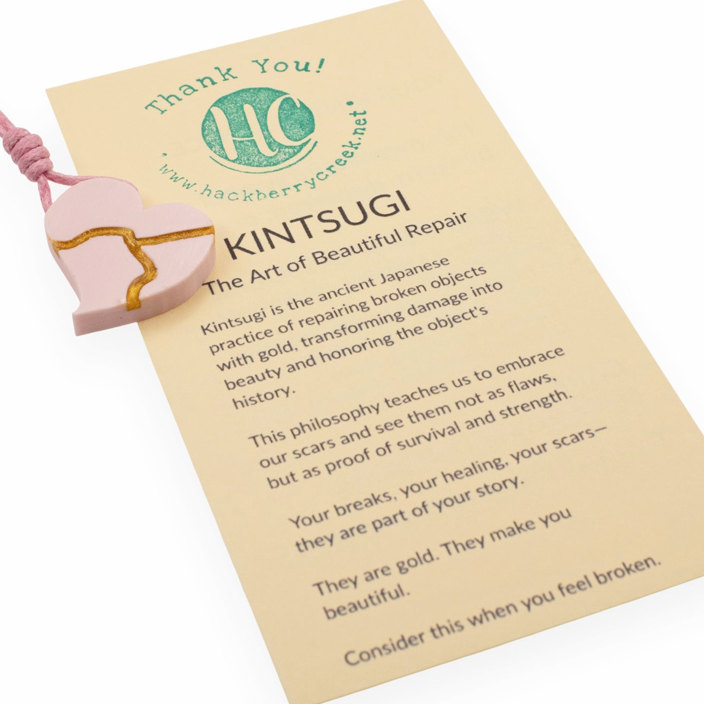 Kintsugi Heart Necklace: Pink Wearable Art Inspiration Gift Handmade Pendant