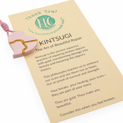 Kintsugi Heart Necklace: Pink Wearable Art Inspiration Gift Handmade Pendant
