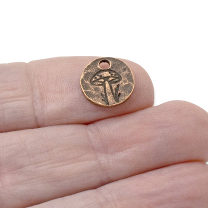 Mini Mushroom Charms Copper 2Pc, Antique Copper Plated Woodland Rustic Jewelry
