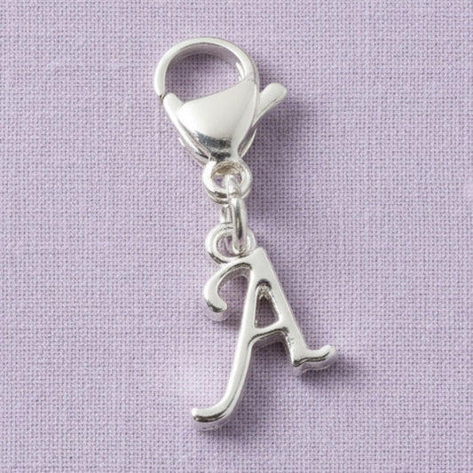 Silver Letter "A" Clip On Charm, Cursive Script Initial Dangle + Lobster Clasp