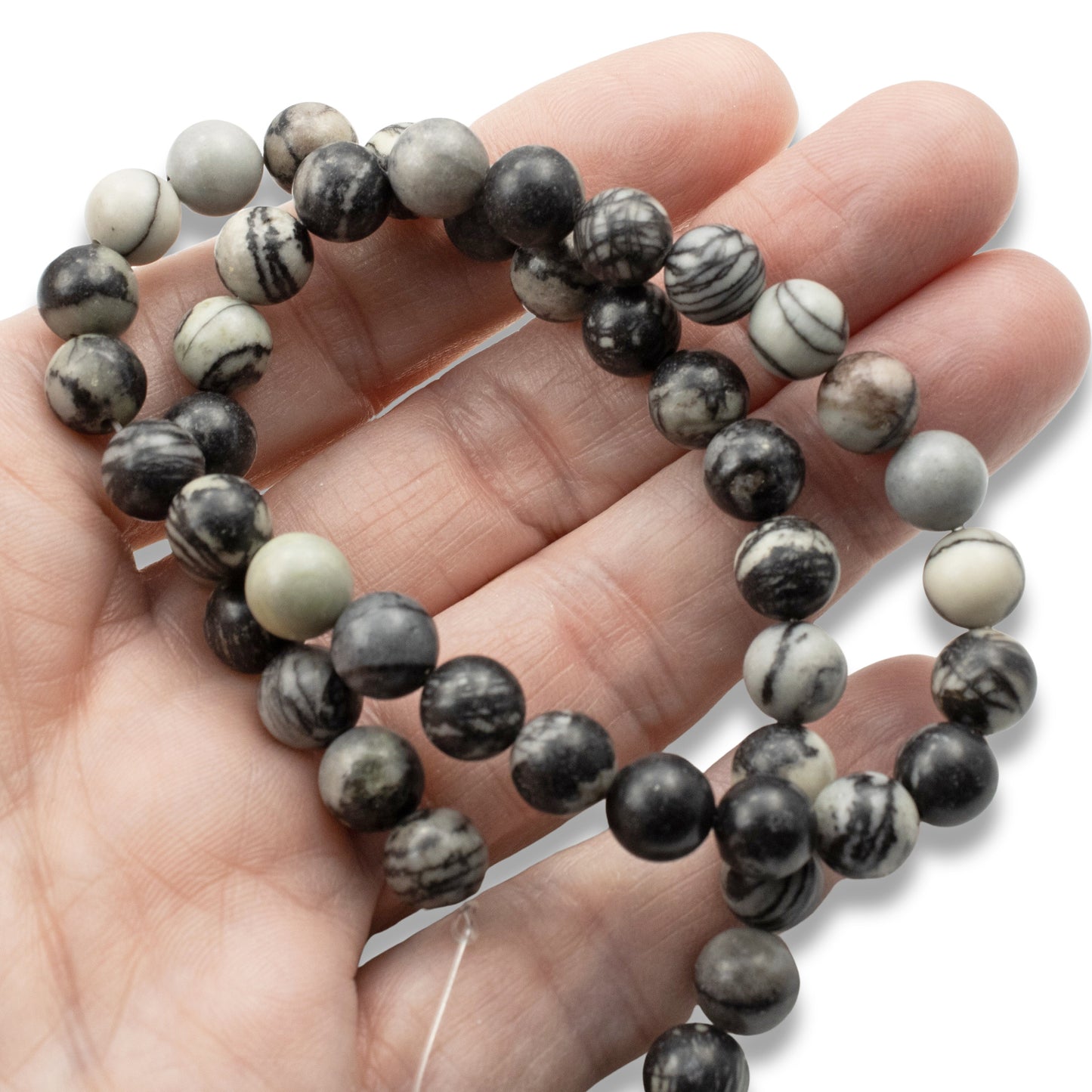 Black Silk Stone Beads: 8mm Round Striped Jasper Gemstone Strand Natural Stone 47pcs