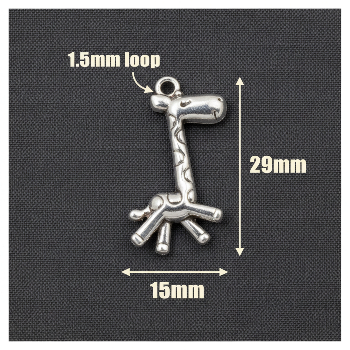 Prancing Giraffe Charms Silver Metal Zoo Animal Pendants 12-Pack