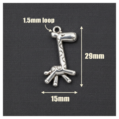 Prancing Giraffe Charms Silver Metal Zoo Animal Pendants 12-Pack