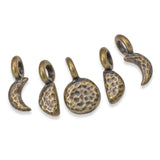 Tiny Phases of the Moon Charms, Antique Brass Celestial Lunar Charm Set 5Pcs